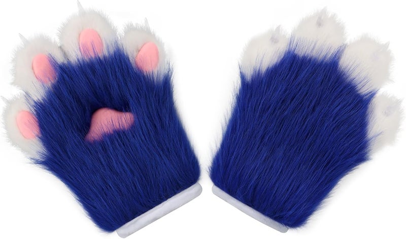 hbbhml Faux Fur Plush Furry Cat Claw Gloves Fursuit Animal Fox Paws Mittens Halloween Cosplay Costume Accessories for Adult - Image 1
